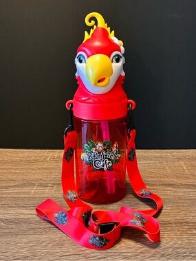Rainforest Cafe Red Parrot 3D Head Souvenir Sipper Cup With Strap Kids Drinks
